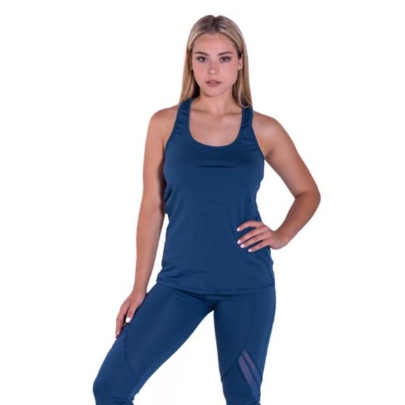 Racerback Mesh Detailed Blue Tank Top - Picture 1 of 6